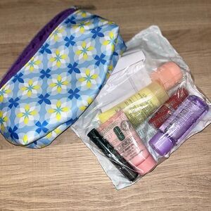 Clinique Skincare Set with Floral Bag - Blue, Yellow, Pink, Purple
